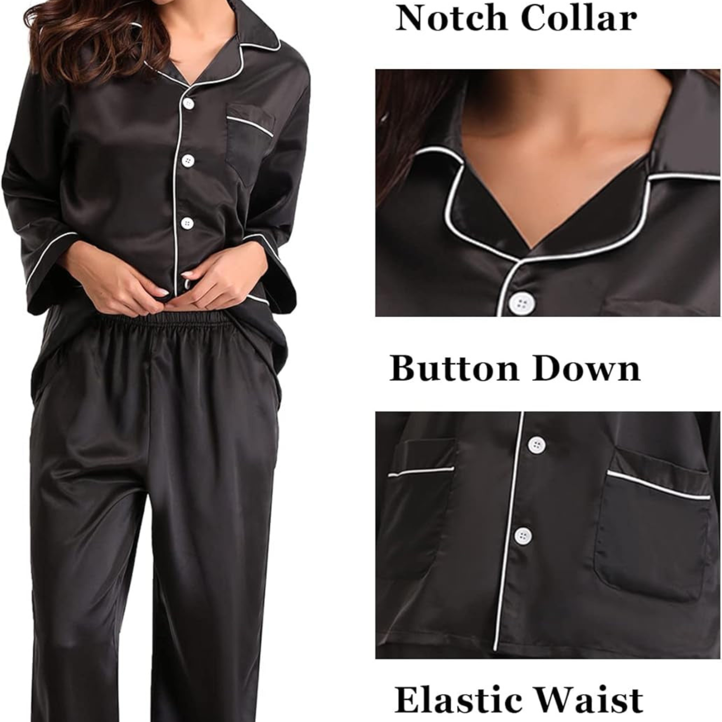 Women’s Satin Silk Pajama Set – Long Sleeve Button Down & Pants