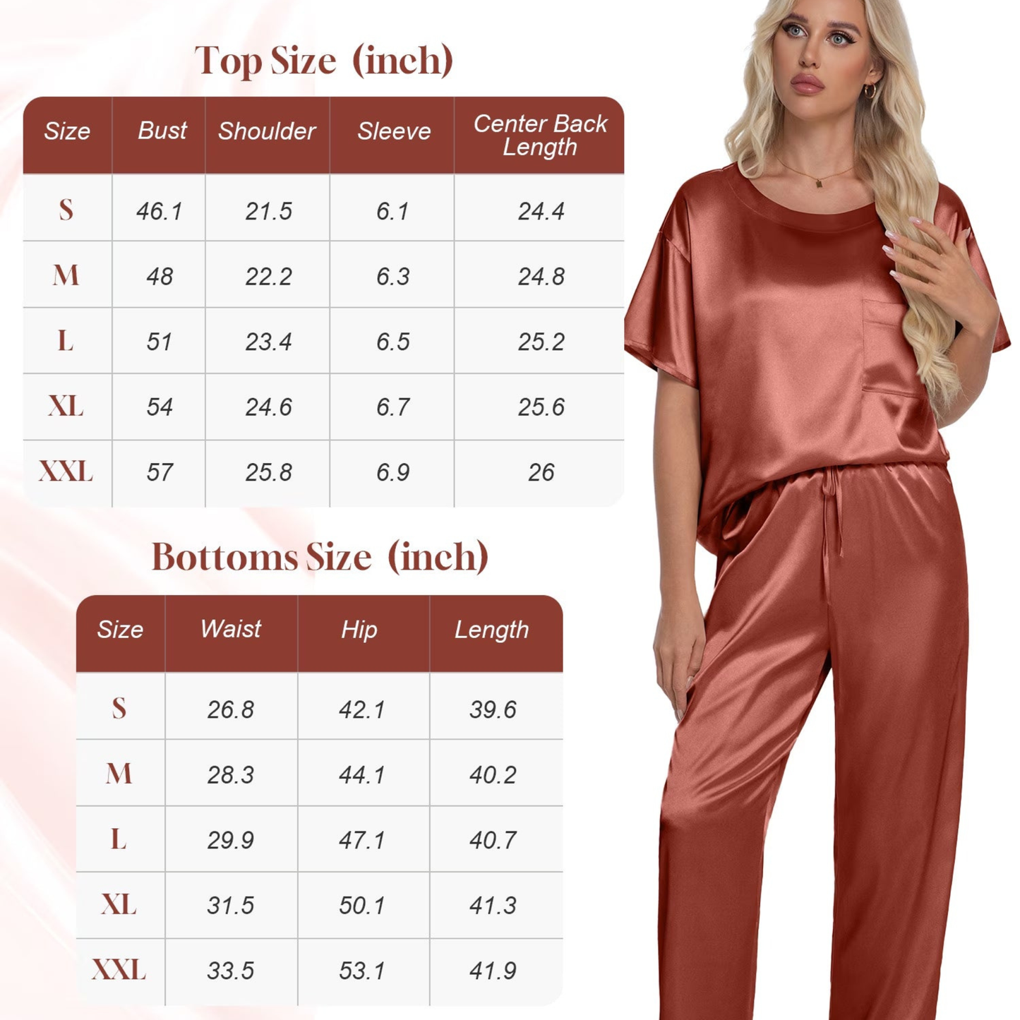 Women’s Satin Silk Pajama Set – Short Sleeve Tee & Wide Leg Pants