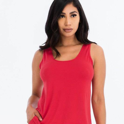Women’s 2-Piece Lounge Set – Scoop Neck Tank Top & Mini Shorts with Pockets