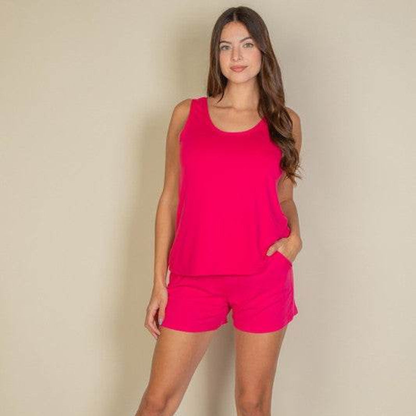 Women’s 2-Piece Lounge Set – Scoop Neck Tank Top & Mini Shorts with Pockets