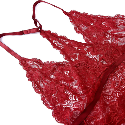 Women’s Lace Lingerie Chemise – Deep V-Neck Teddy Dress with G-String