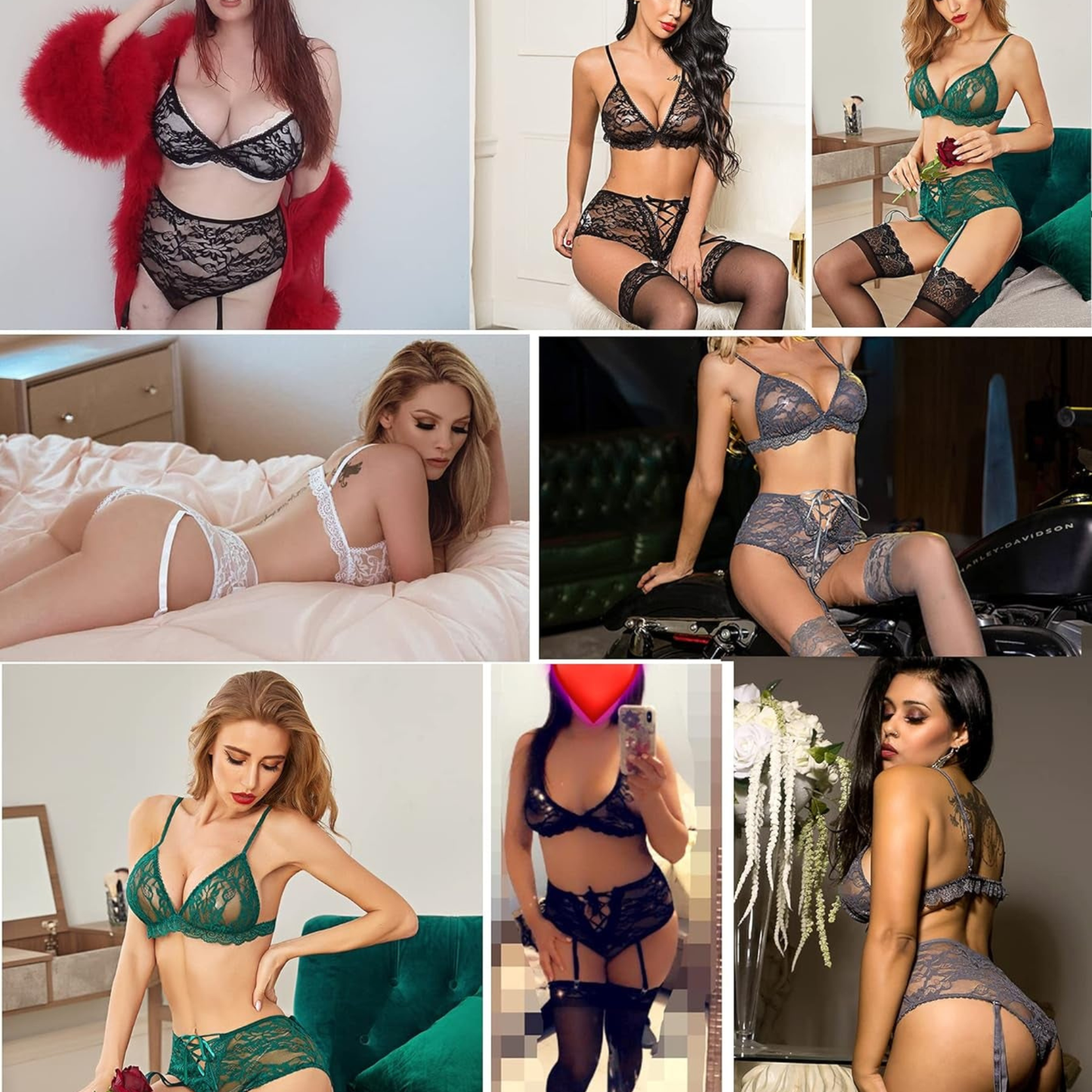 Women's Sexy Lace Lingerie Set – High-Waisted Garter Belt Bodysuit Babydoll