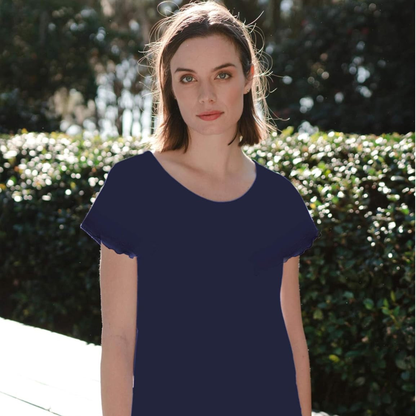 Women's Navy Blue Ruffle Trim Pajama Set