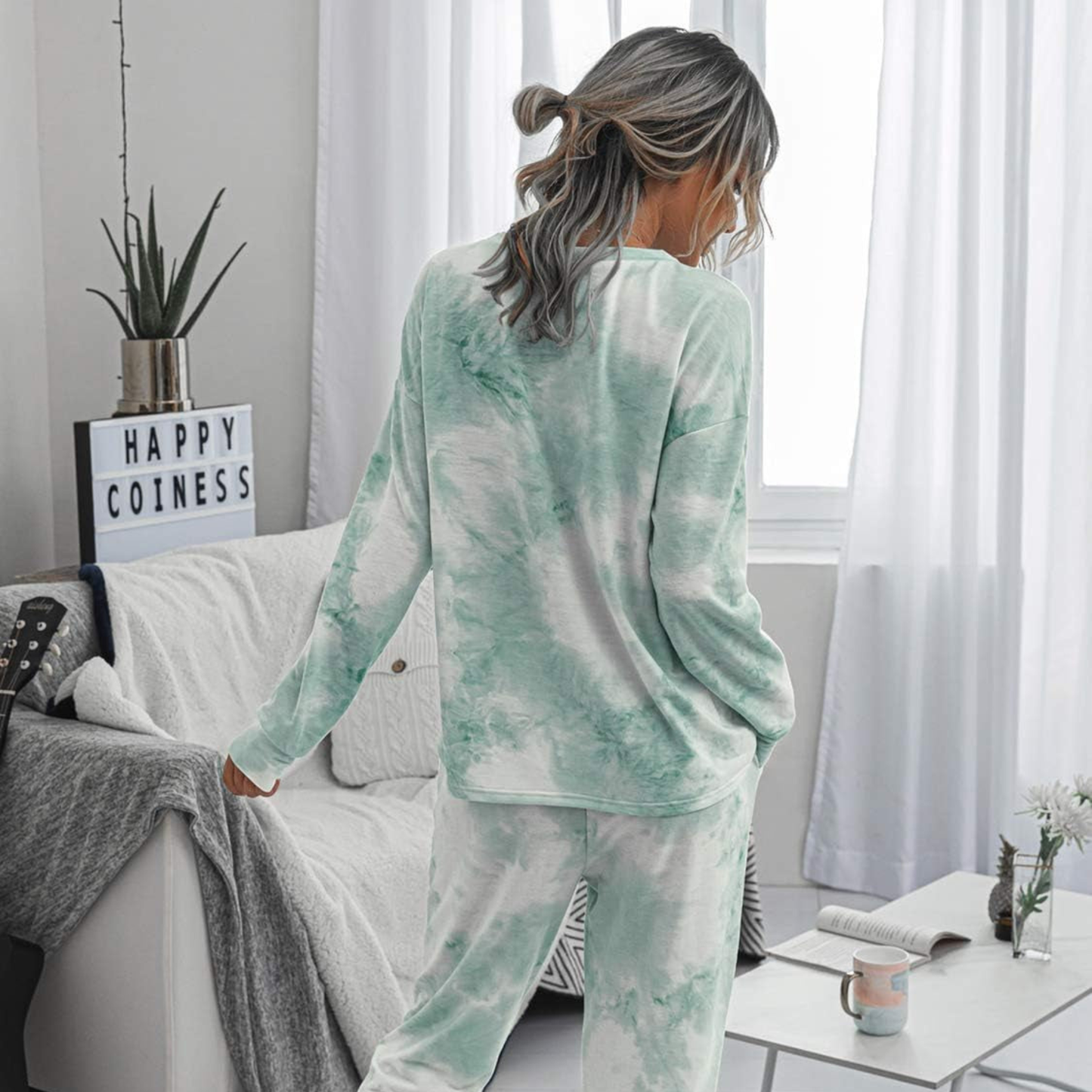 Women's 2-Piece Tie-Dye Lounge Set – Long Sleeve Crewneck & Drawstring Joggers