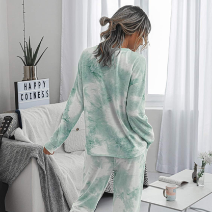 Women's 2-Piece Tie-Dye Lounge Set – Long Sleeve Crewneck & Drawstring Joggers