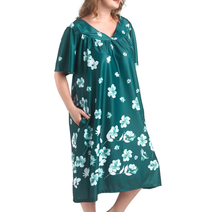 Women’s Plus Size Floral Nightgown – Short Sleeve House Dress with Pockets