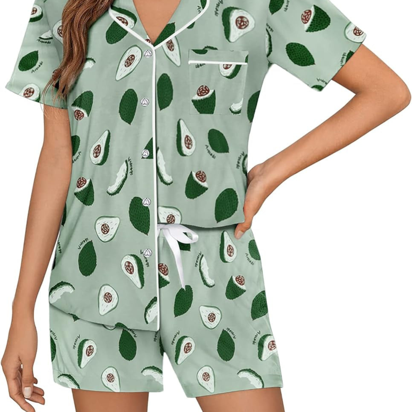 Women's Avocado Print Button-Down Pajama Set