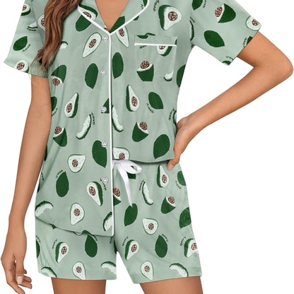 Women's Avocado Print Button-Down Pajama Set