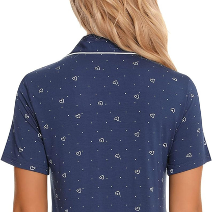 Women's Short Sleeve Pajama Set – Button Down Sleepwear with Printed Shorts