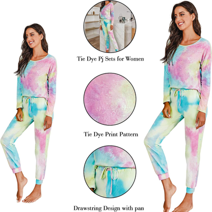Women's Tie Dye Loungewear Set – Long Sleeve Pajama Top and Jogger Pants