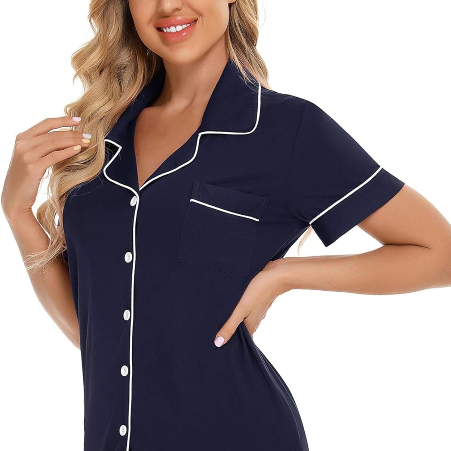 Classic Navy Viscose Lounge & Sleep Shorts Set