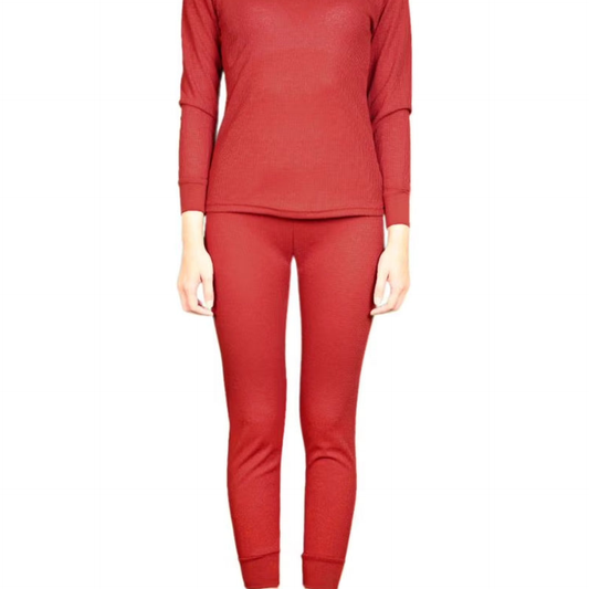 Women’s Cotton Waffle Knit Thermal Set – Long Sleeve Top & Leggings
