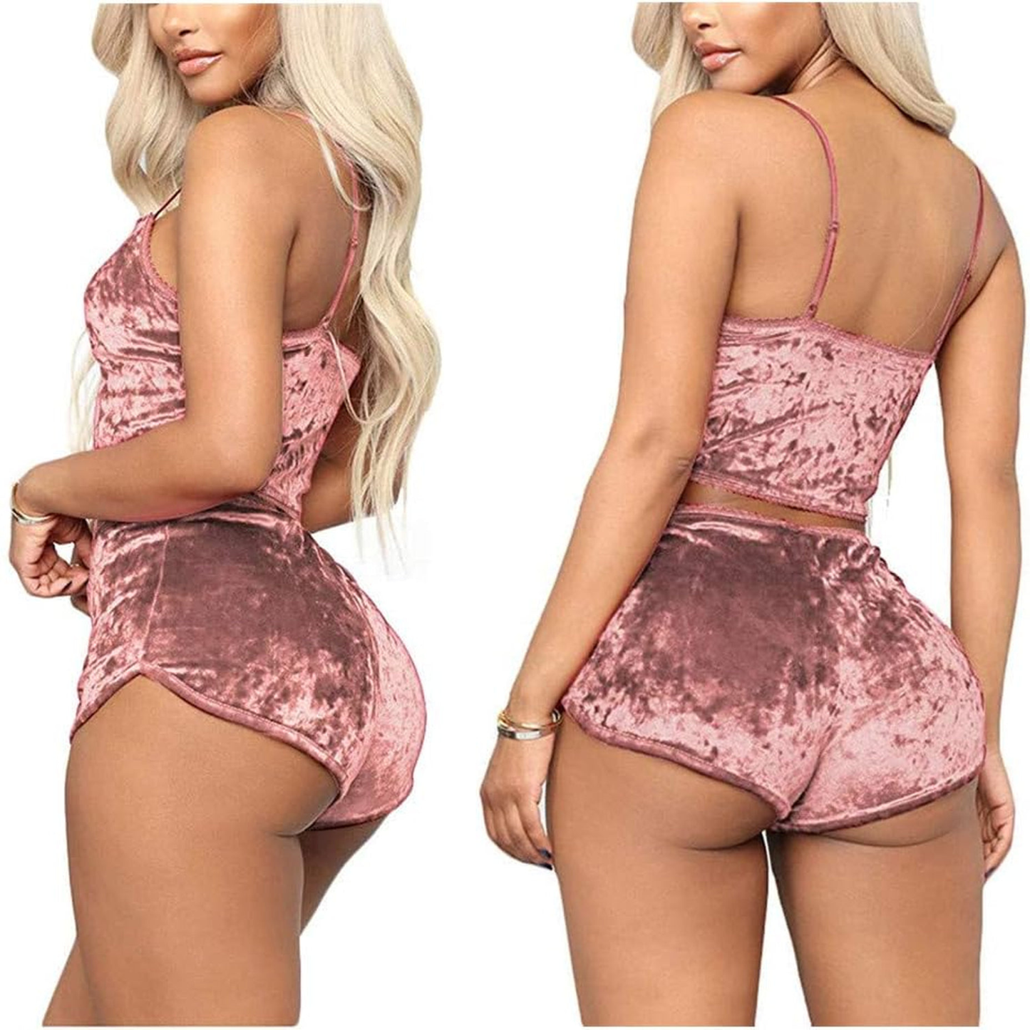 Women's Pink Velvet Cami & Shorts Sleep Set