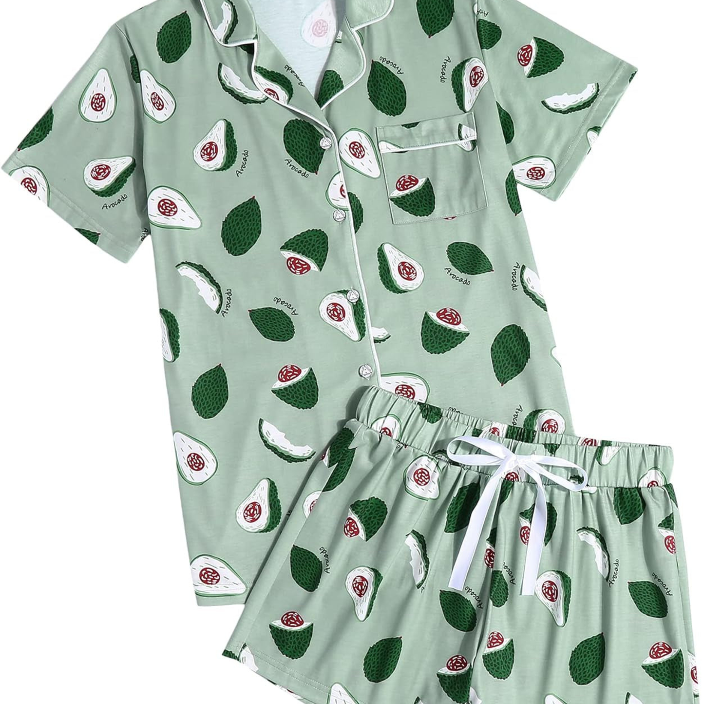 Women's Avocado Print Button-Down Pajama Set