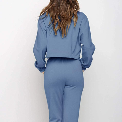 Women’s 2-Piece Crop Top Sweatsuit – High-Waisted Joggers with Pockets