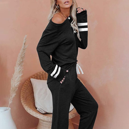 Women's 2-Piece Lounge Set – Button V-Neck Pullover & Drawstring Joggers