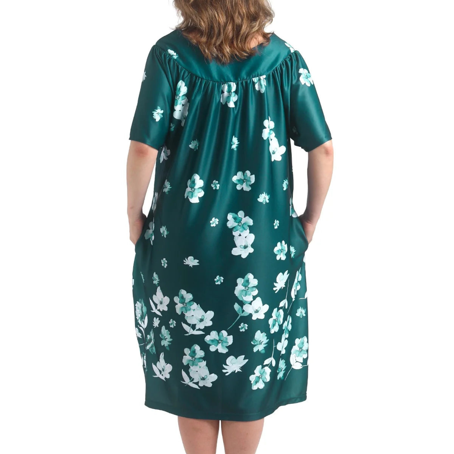 Women’s Plus Size Floral Nightgown – Short Sleeve House Dress with Pockets