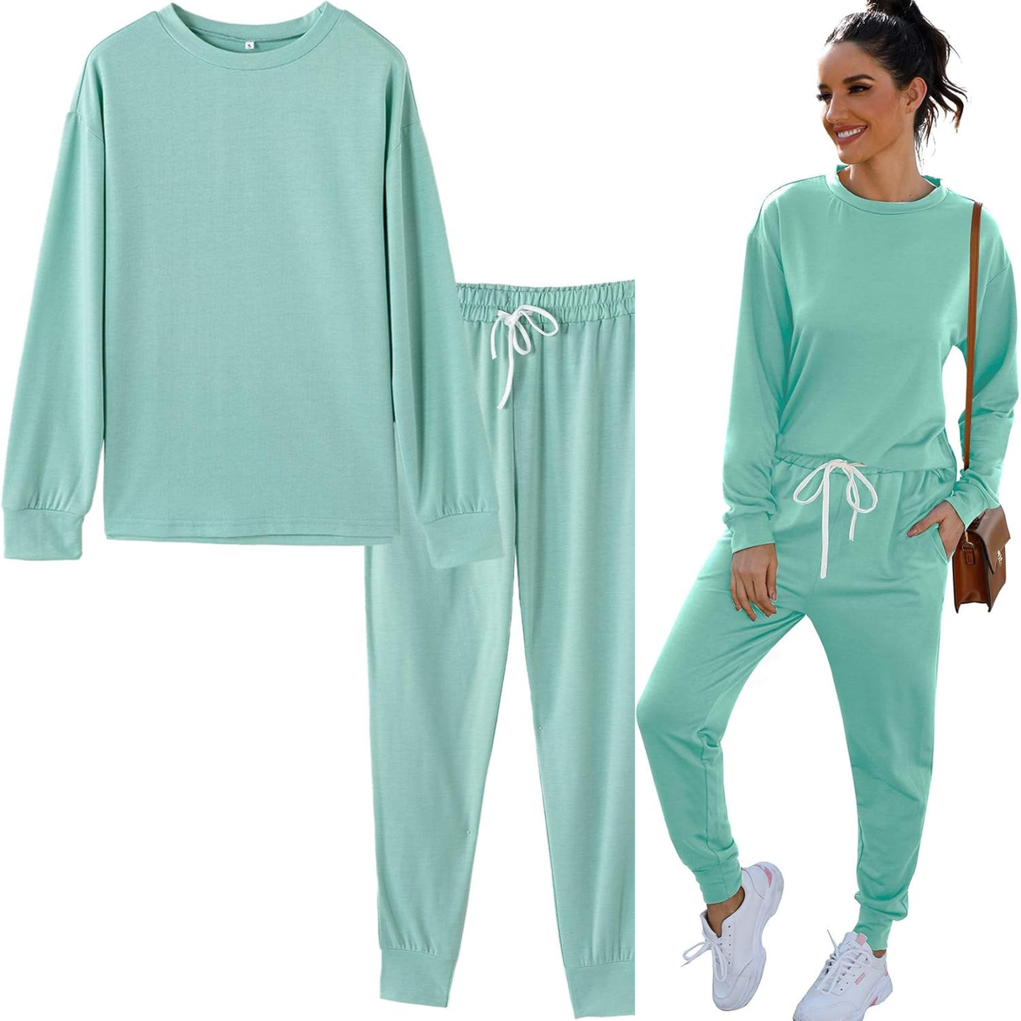 Women’s 2-Piece Sweatsuit Lounge Set – Long Sleeve Pullover & Drawstring Joggers