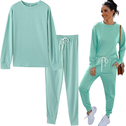 Women’s 2-Piece Sweatsuit Lounge Set – Long Sleeve Pullover & Drawstring Joggers