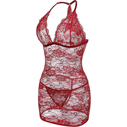 Women’s Lace Lingerie Chemise – Deep V-Neck Teddy Dress with G-String