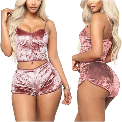 Women's Pink Velvet Cami & Shorts Sleep Set