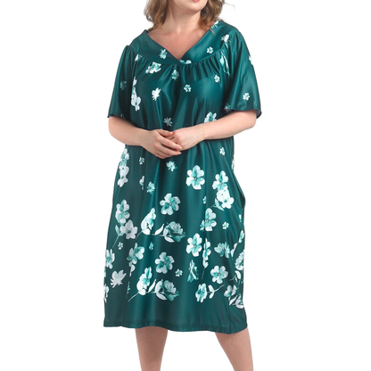 Women’s Plus Size Floral Nightgown – Short Sleeve House Dress with Pockets