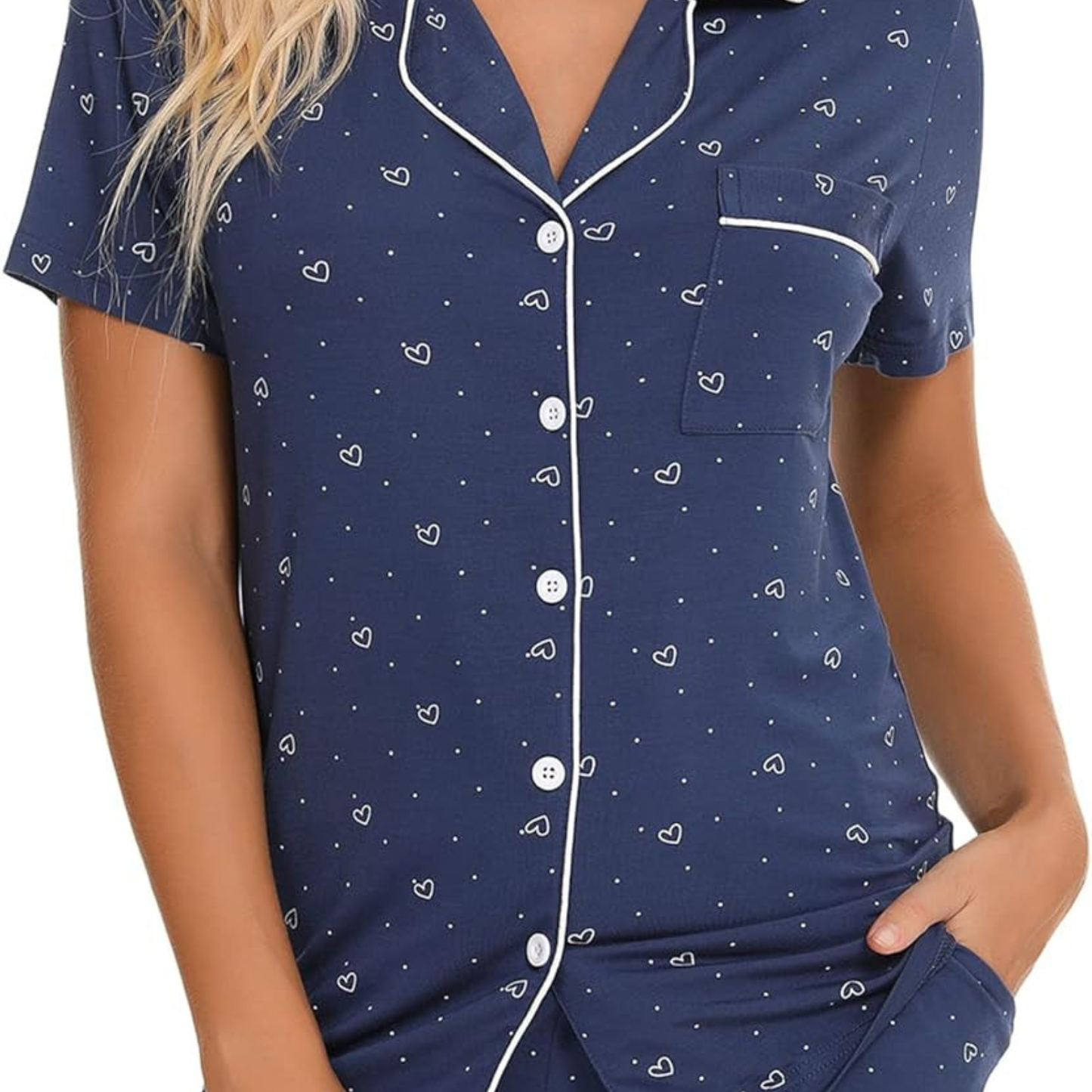 Women's Short Sleeve Pajama Set – Button Down Sleepwear with Printed Shorts