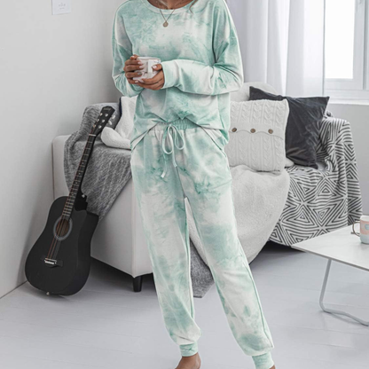 Women's 2-Piece Tie-Dye Lounge Set – Long Sleeve Crewneck & Drawstring Joggers