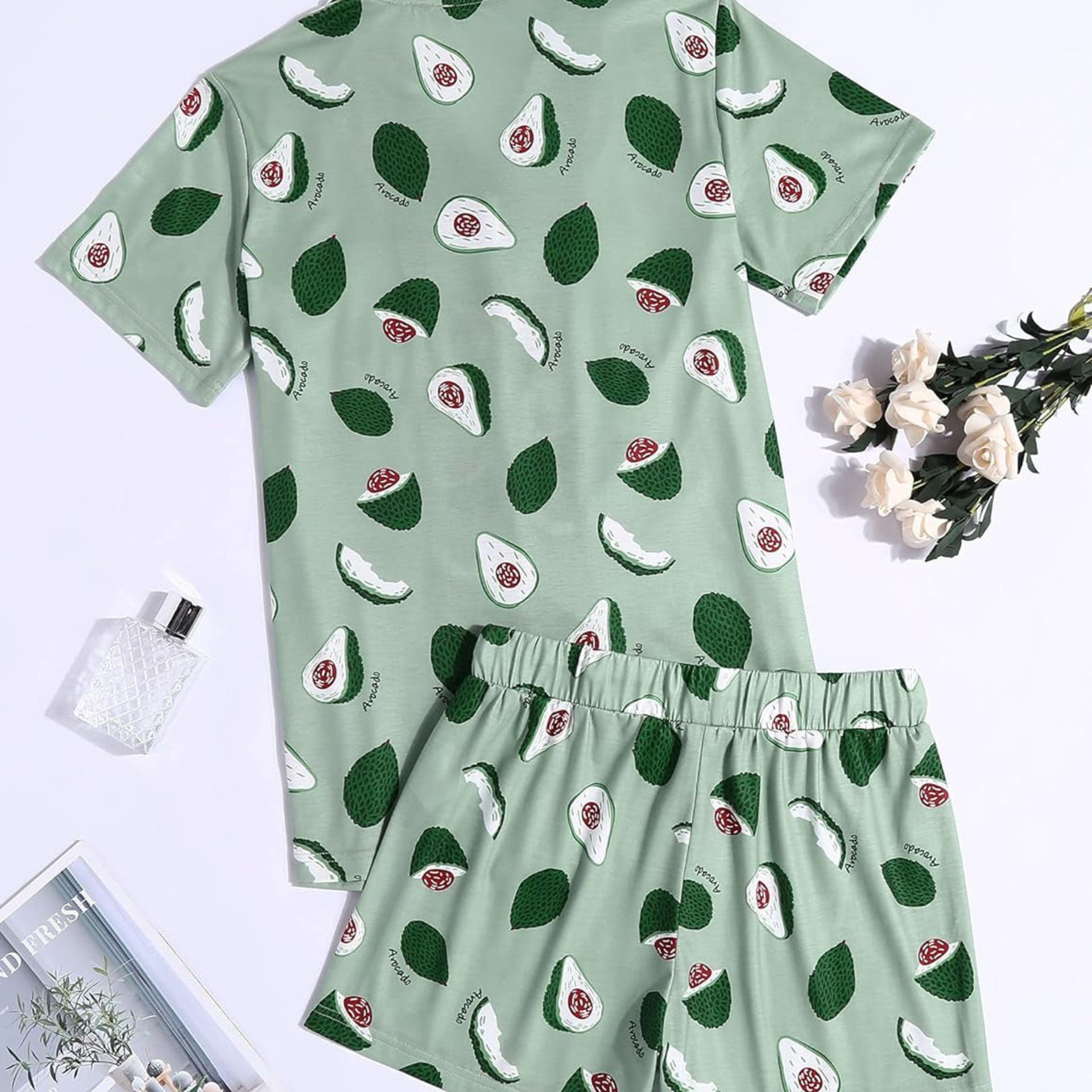 Women's Avocado Print Button-Down Pajama Set