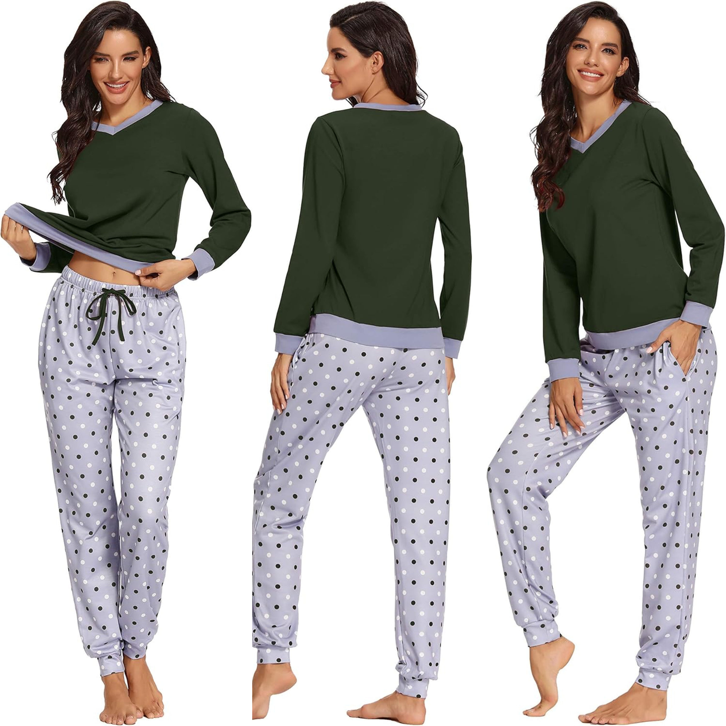 Women's Long Sleeve V-Neck Jogger Pajama Set