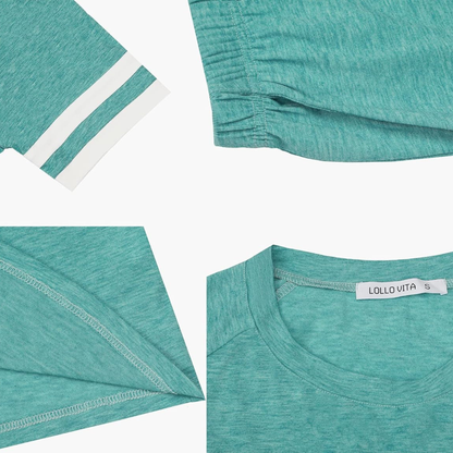 Women’s 2-Piece Loungewear Set – Short Sleeve Striped Tee & Shorts with Pockets