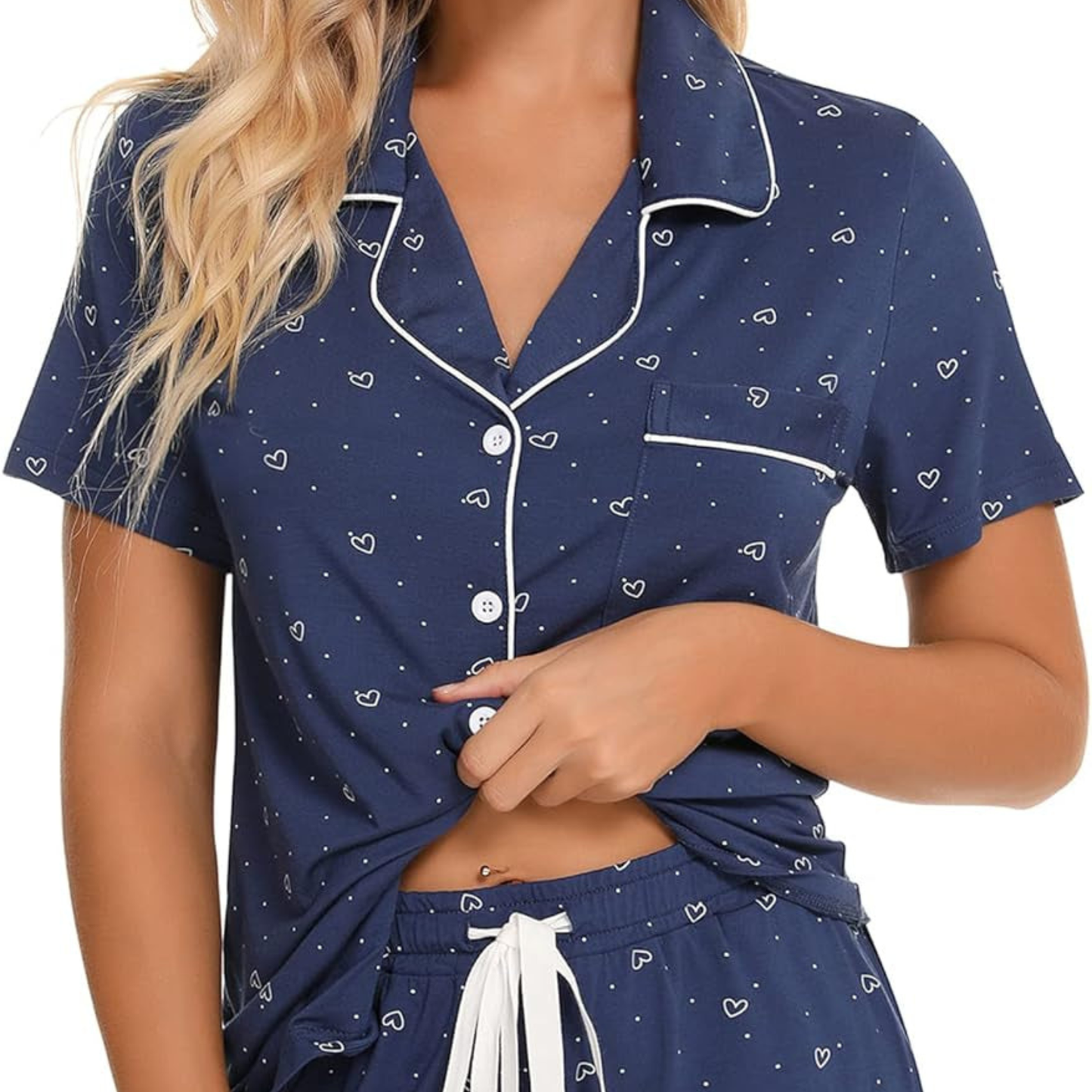 Women's Short Sleeve Pajama Set – Button Down Sleepwear with Printed Shorts