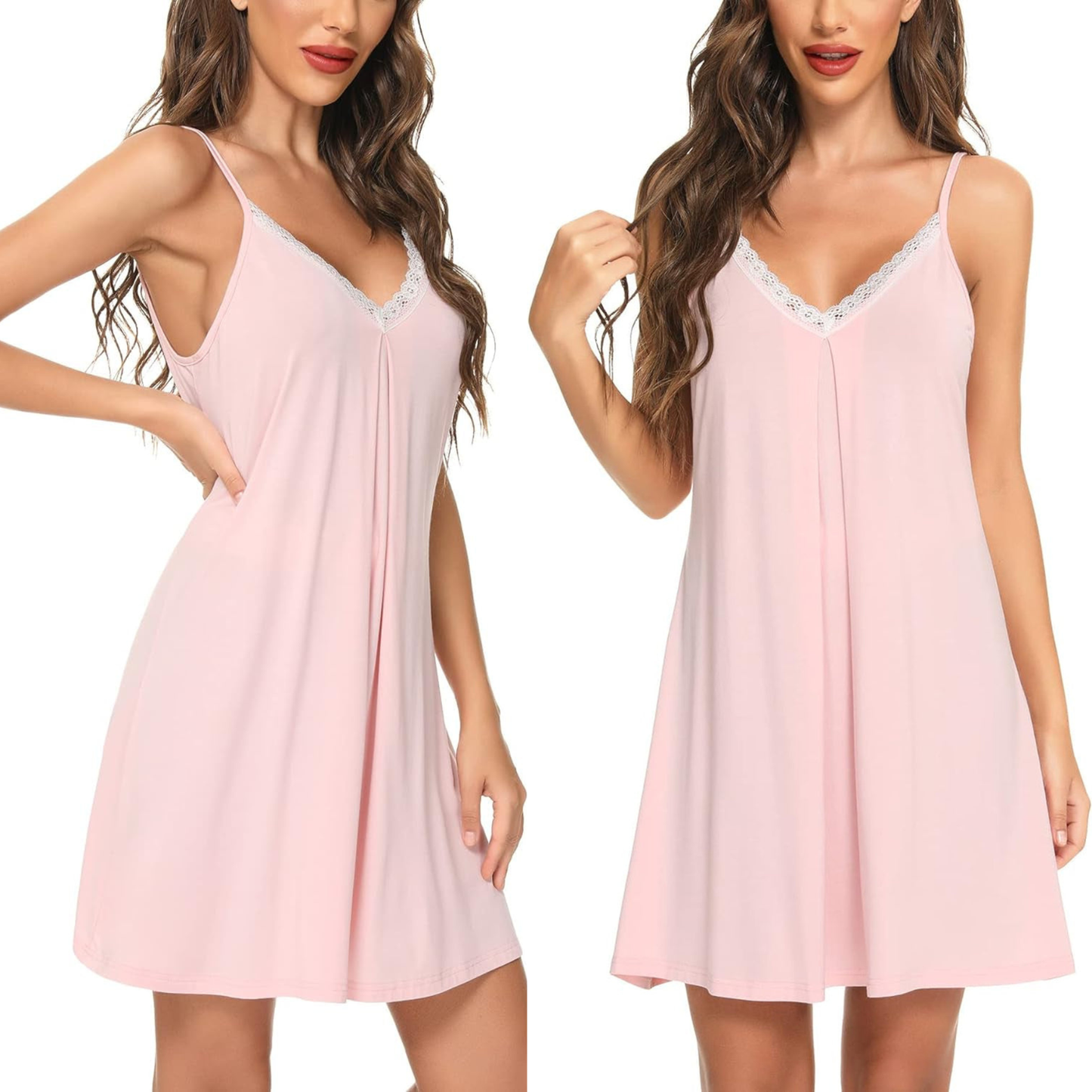 Women's Soft Rayon V-Neck Lace Chemise