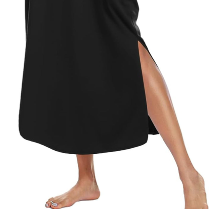 Women's Oversized Maxi Nightgown – Half Sleeve Loungewear Dress with Pockets