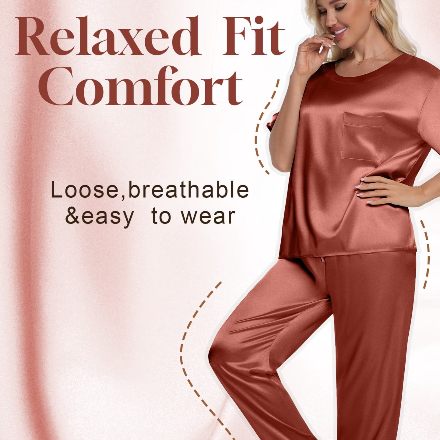Women’s Satin Silk Pajama Set – Short Sleeve Tee & Wide Leg Pants