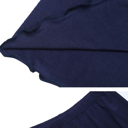 Women's Navy Blue Ruffle Trim Pajama Set