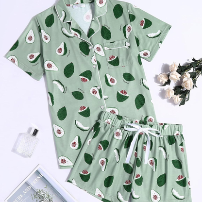 Women's Avocado Print Button-Down Pajama Set