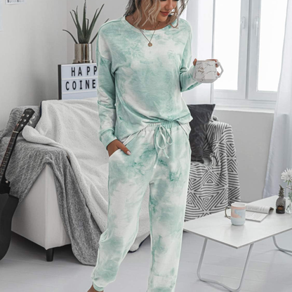 Women's 2-Piece Tie-Dye Lounge Set – Long Sleeve Crewneck & Drawstring Joggers