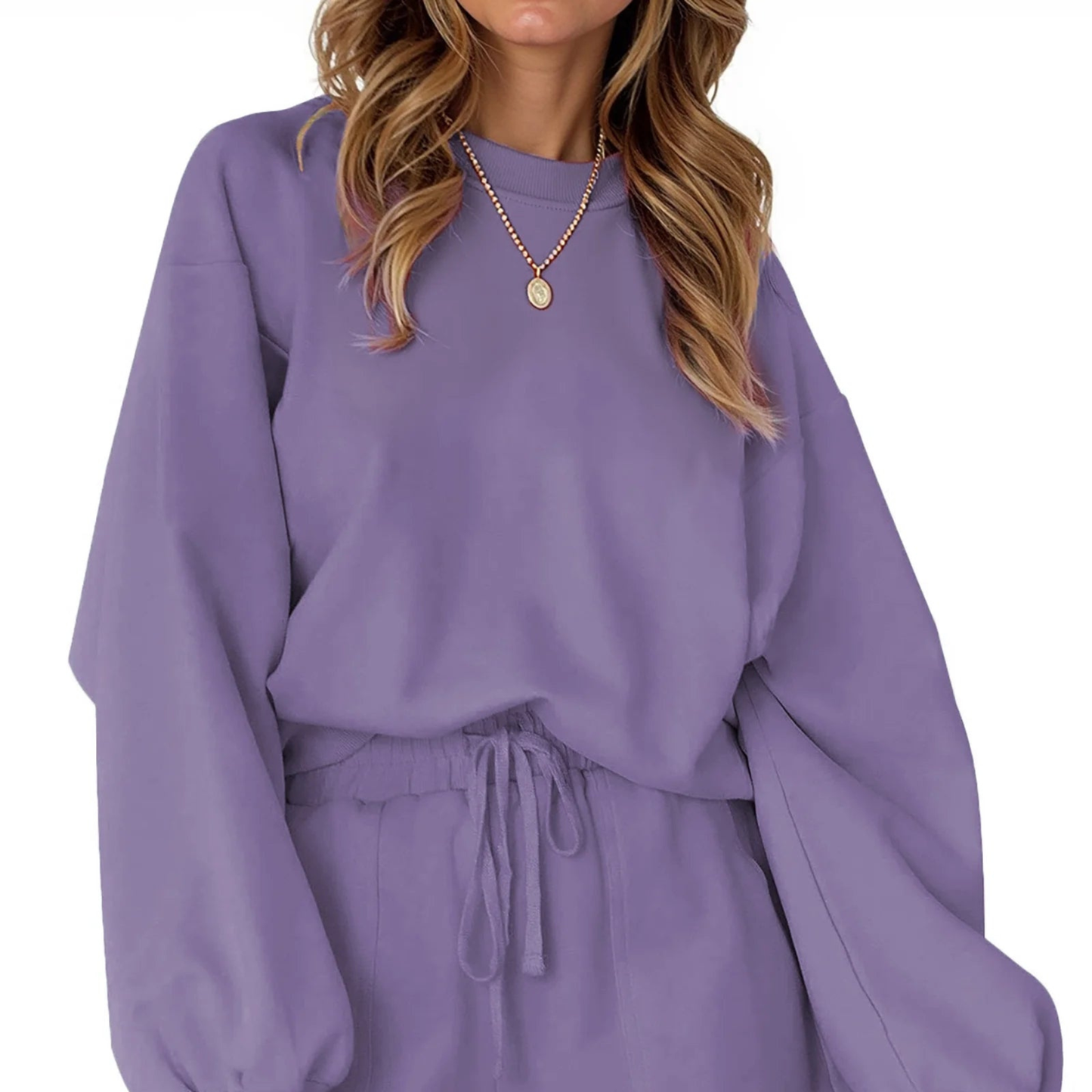 Women's 2-Piece Lounge Set – Oversized Long Sleeve Sweatshirt & High-Waist Shorts