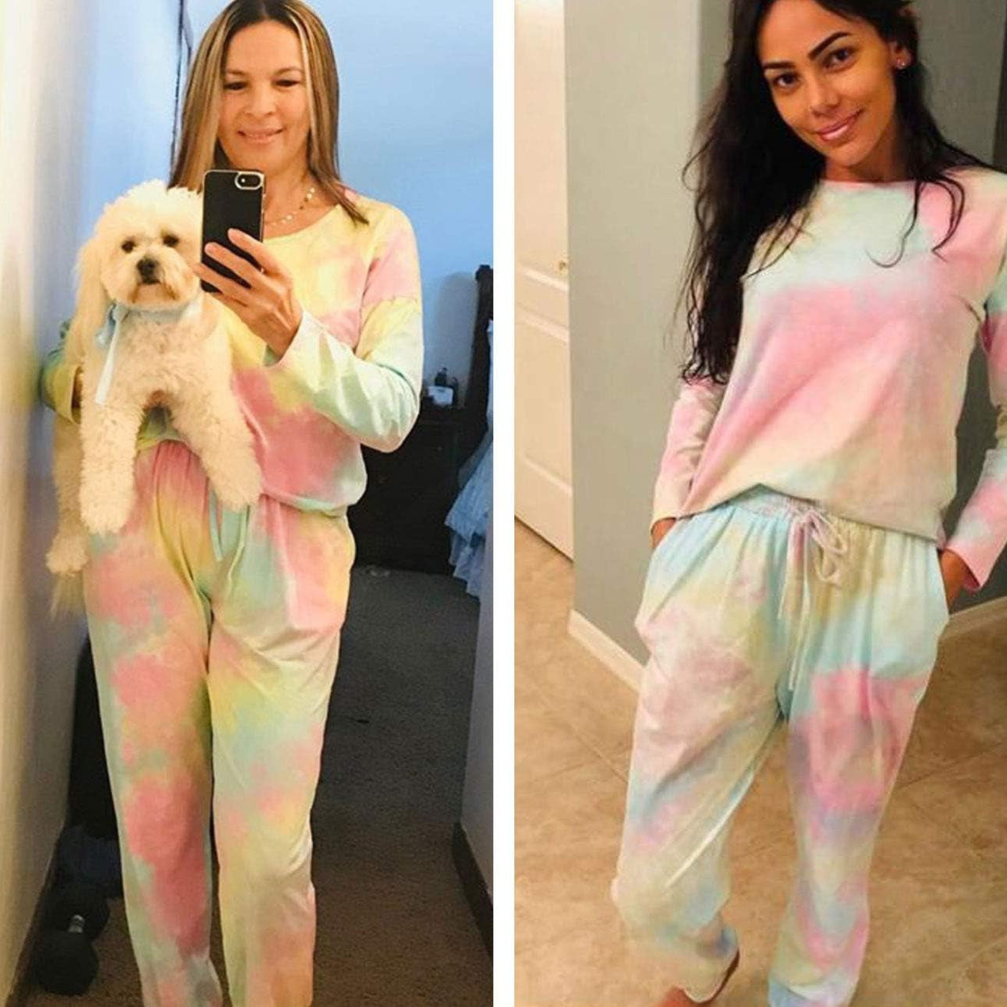 Women's Tie Dye Loungewear Set – Long Sleeve Pajama Top and Jogger Pants