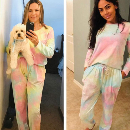 Women's Tie Dye Loungewear Set – Long Sleeve Pajama Top and Jogger Pants