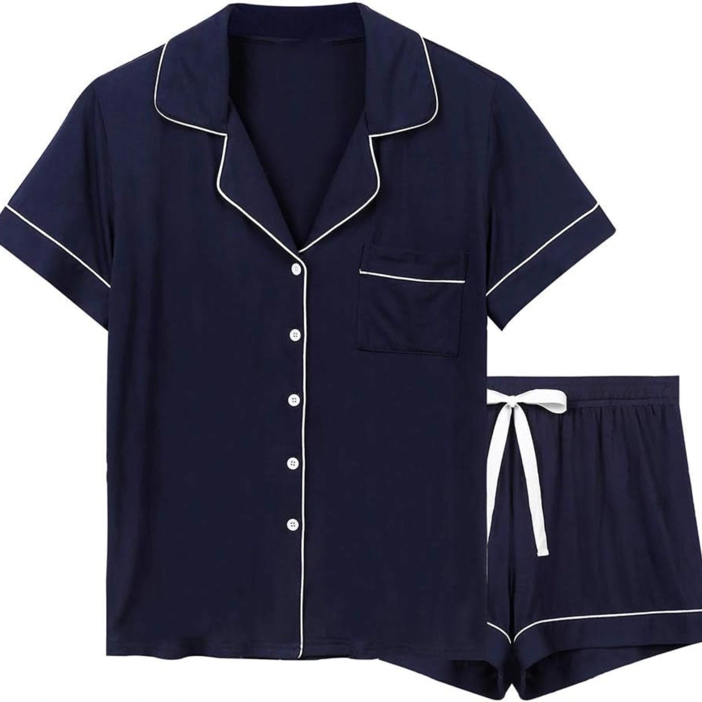 Classic Navy Viscose Lounge & Sleep Shorts Set