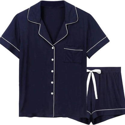 Classic Navy Viscose Lounge & Sleep Shorts Set