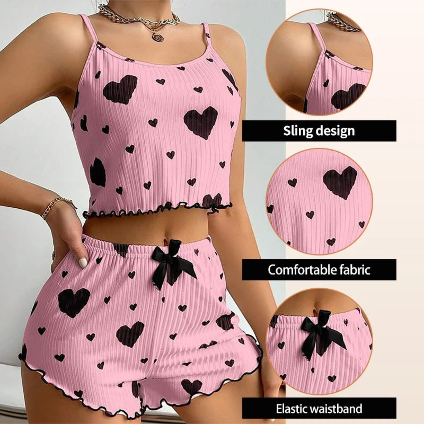 Women's 2-Piece Short Pajama Set – Camisole Tank Top & Shorts Sleepwear