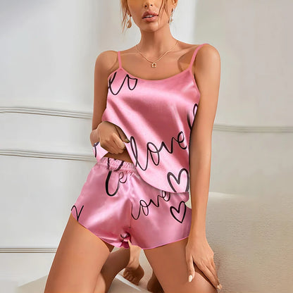 Amora Heart Print Satin Set